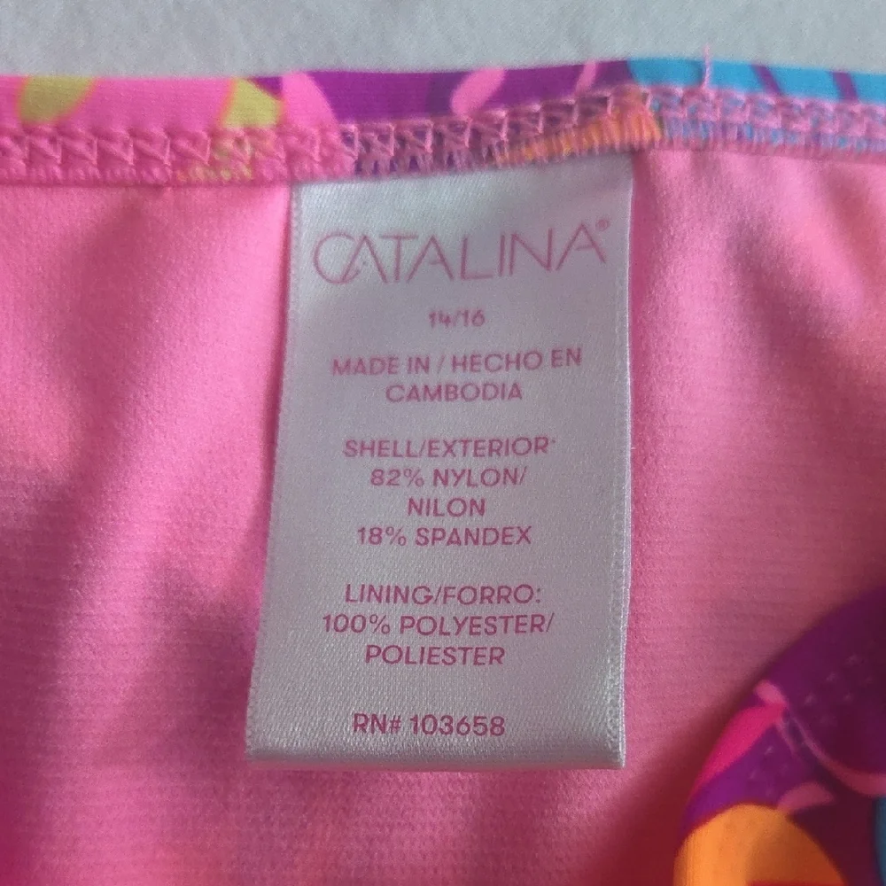 Catalina Kids Bikini Set in Pink and Blue Leaf Print - Picture 2 of 3